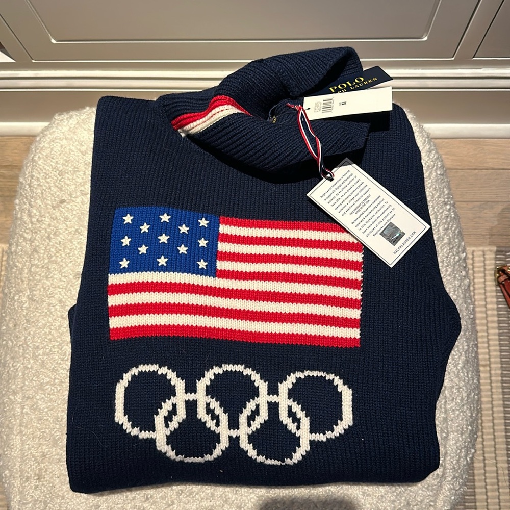 Polo by Ralph Lauren Navy Turtleneck Sweater with American Flag